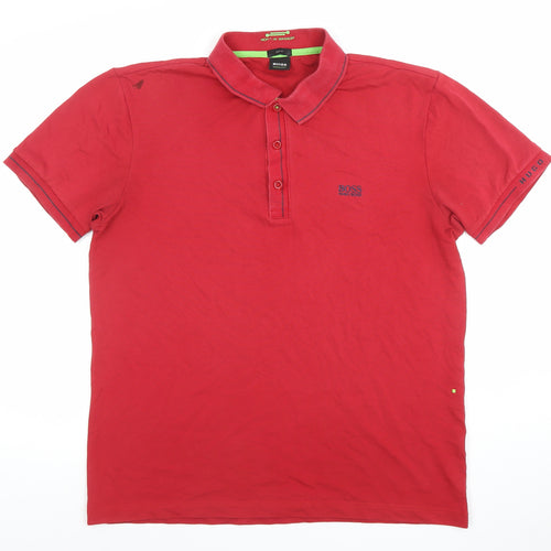 Hugo Boss Men's Red Slim Fit Cotton Polo Shirt Size L