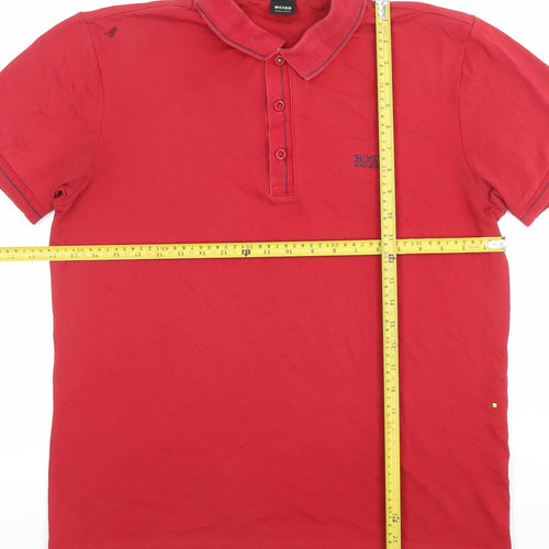 Hugo Boss Men's Red Slim Fit Cotton Polo Shirt Size L