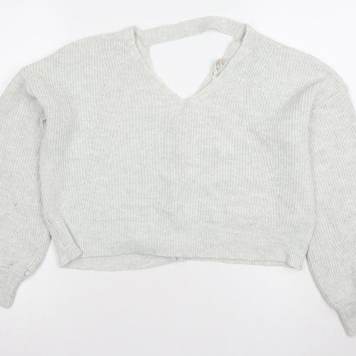 New Look Women’s Grey V-Neck Rib Knit Button Cardigan Size 12