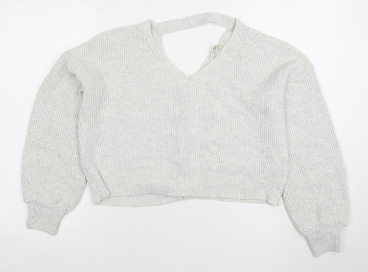 New Look Women’s Grey V-Neck Rib Knit Button Cardigan Size 12