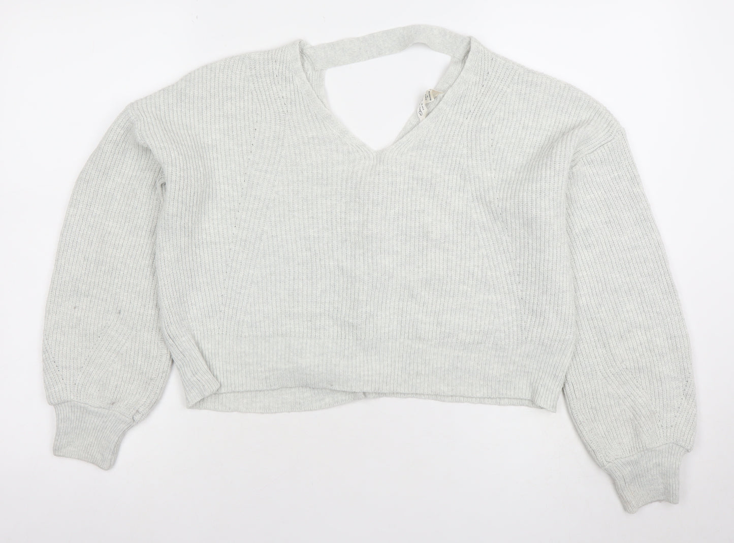 New Look Women’s Grey V-Neck Rib Knit Button Cardigan Size 12