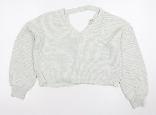 New Look Women’s Grey V-Neck Rib Knit Button Cardigan Size 12