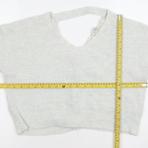 New Look Women’s Grey V-Neck Rib Knit Button Cardigan Size 12