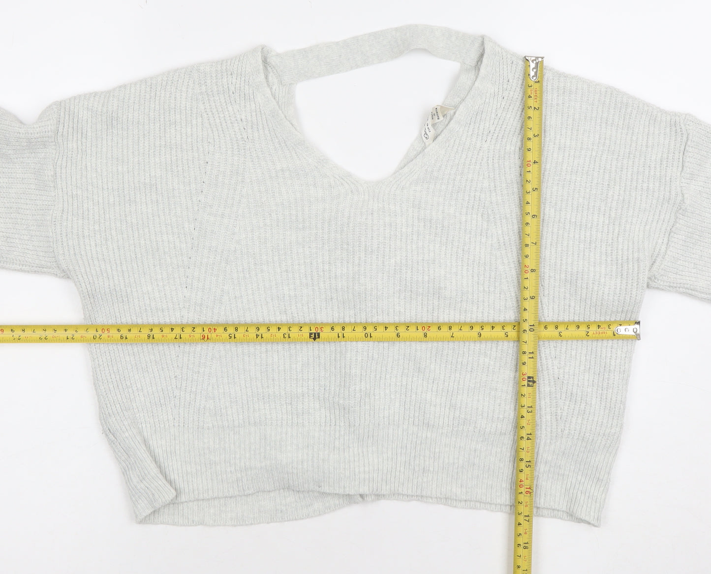 New Look Women’s Grey V-Neck Rib Knit Button Cardigan Size 12