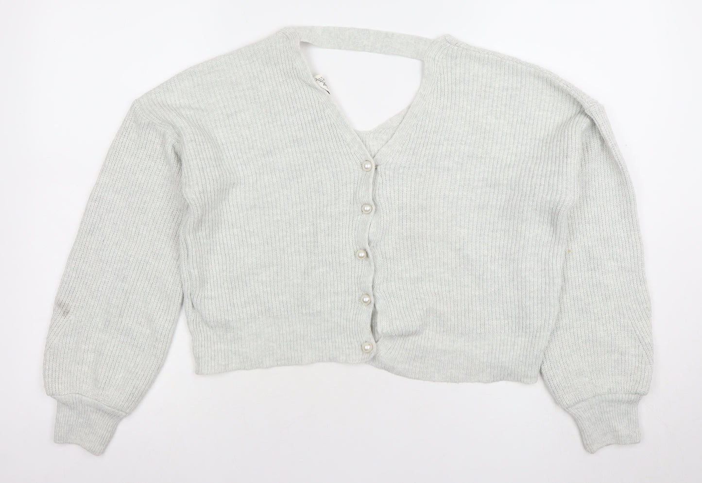 New Look Women’s Grey V-Neck Rib Knit Button Cardigan Size 12