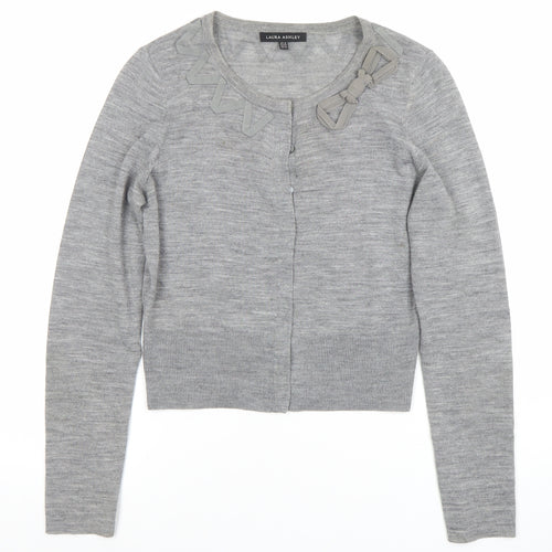 Laura Ashley Women's Grey Wool Blend Bow Cardigan UK 10