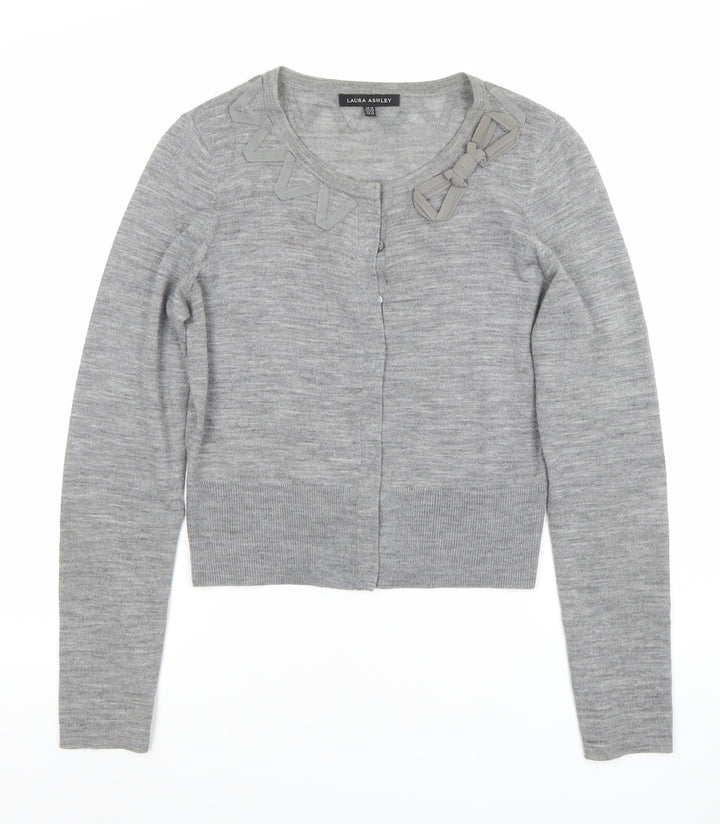 Laura Ashley Women's Grey Wool Blend Bow Cardigan UK 10