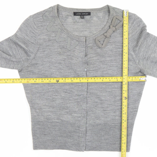 Laura Ashley Women's Grey Wool Blend Bow Cardigan UK 10