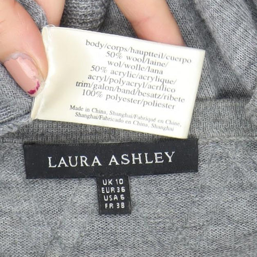 Laura Ashley Women's Grey Wool Blend Bow Cardigan UK 10