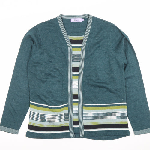 Honor Millburn Women's Green Striped Knit Open Cardigan M