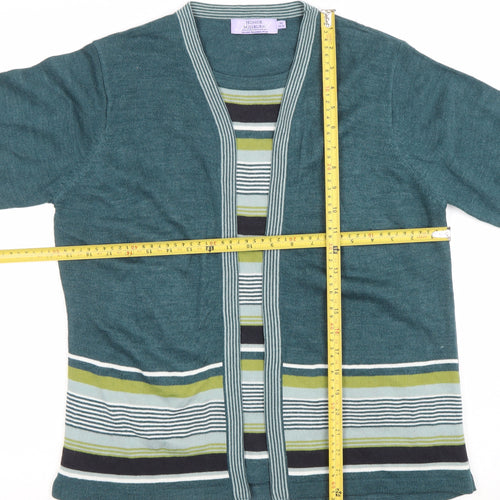 Honor Millburn Women's Green Striped Knit Open Cardigan M