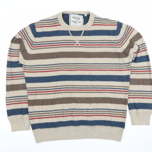 Mantaray Men’s Beige Striped Cotton Crew Neck Jumper Size L