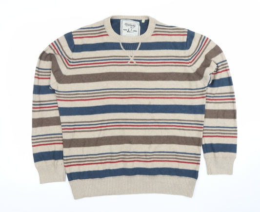 Mantaray Men’s Beige Striped Cotton Crew Neck Jumper Size L