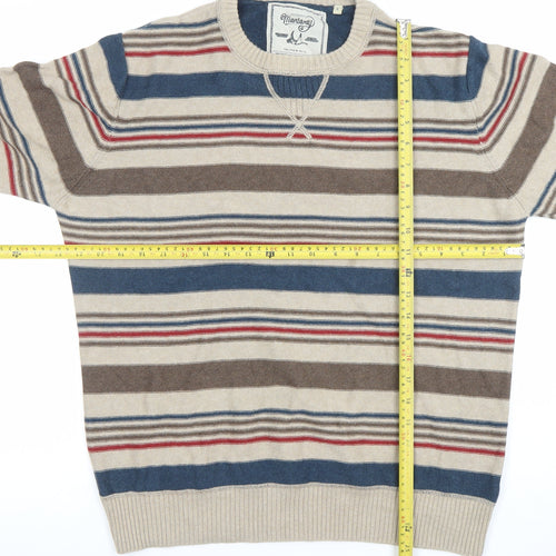 Mantaray Men’s Beige Striped Cotton Crew Neck Jumper Size L