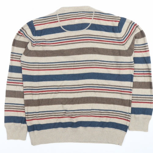 Mantaray Men’s Beige Striped Cotton Crew Neck Jumper Size L