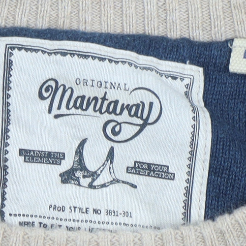 Mantaray Men’s Beige Striped Cotton Crew Neck Jumper Size L