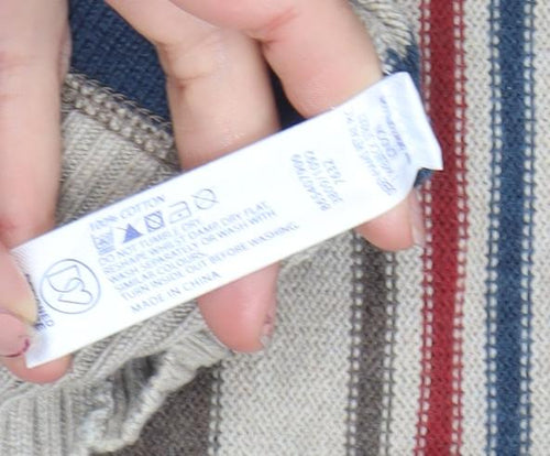 Mantaray Men’s Beige Striped Cotton Crew Neck Jumper Size L