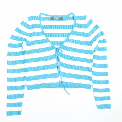 Primark Unisex Blue Striped V-Neck Tie Front Cardigan M