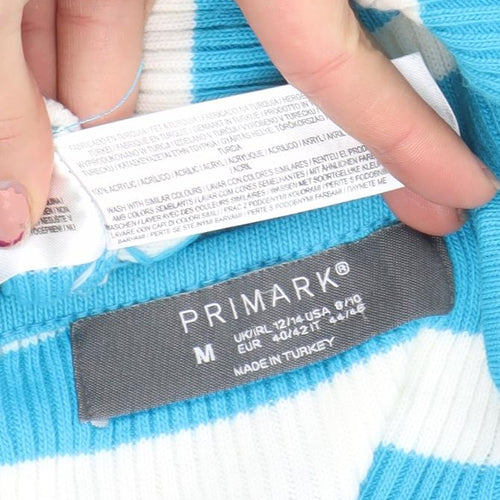 Primark Unisex Blue Striped V-Neck Tie Front Cardigan M