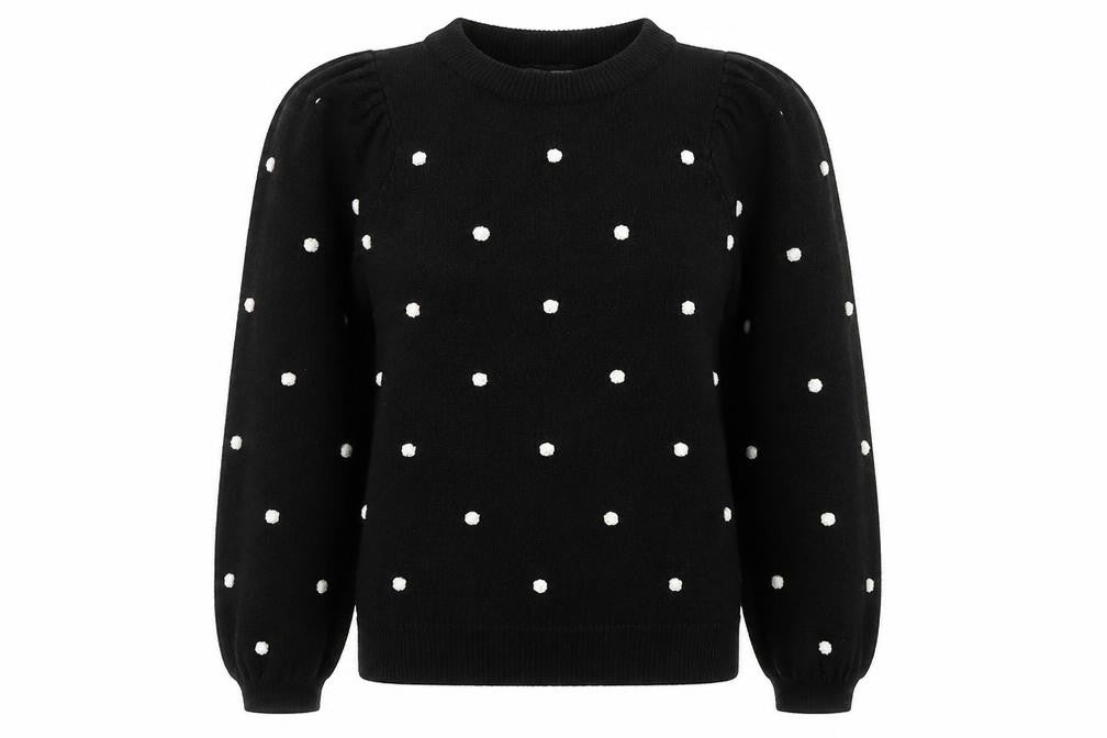 Front view of Dorothy Perkins unisex black polka dot knit jumper, size M
