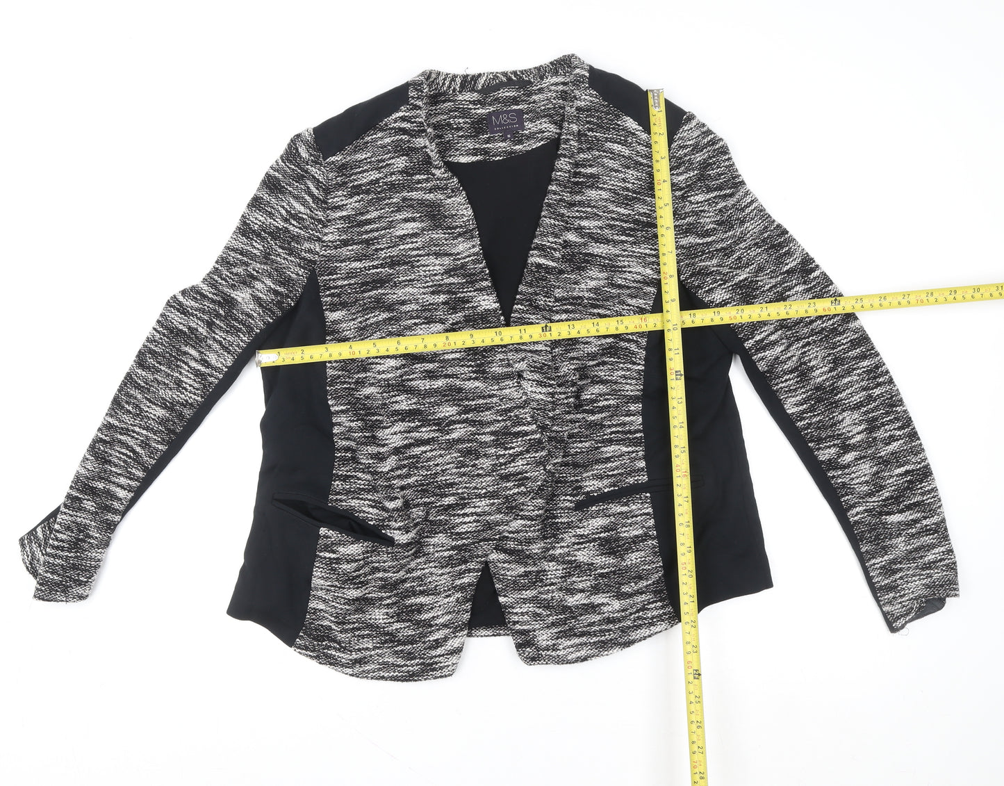 Marks and Spencer Women Black Size 16 Open Knit Long Sleeve Cardigan