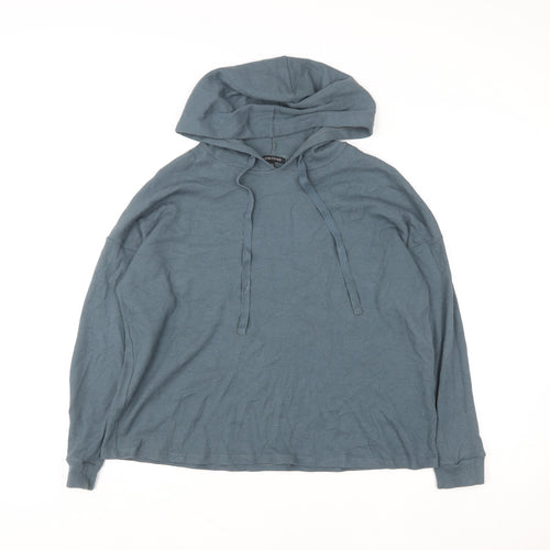 Eileen Fisher Women Blue Hooded Pullover Top M Organic Cotton Tencel Blend