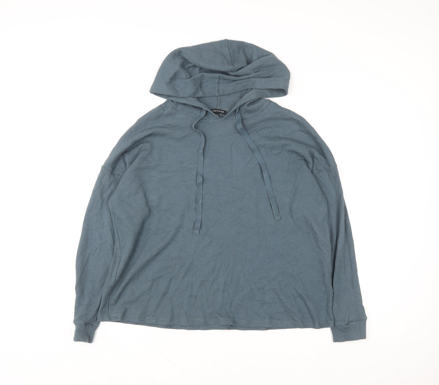 Eileen Fisher Women Blue Hooded Pullover Top M Organic Cotton Tencel Blend