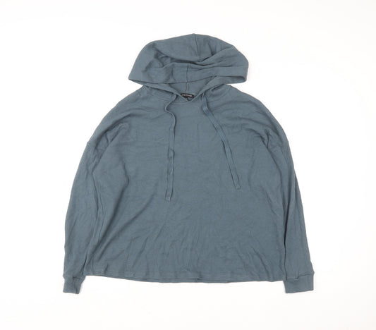 Eileen Fisher Women Blue Hooded Pullover Top M Organic Cotton Tencel Blend