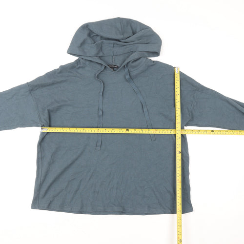 Eileen Fisher Women Blue Hooded Pullover Top M Organic Cotton Tencel Blend
