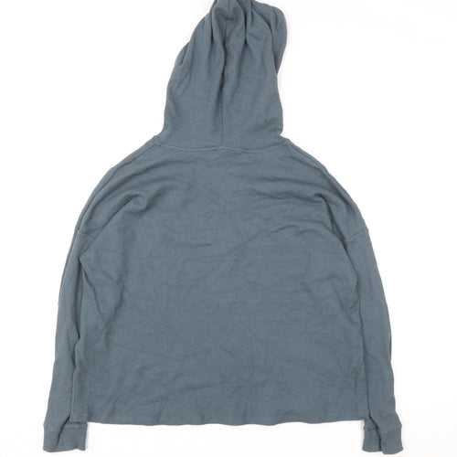 Eileen Fisher Women Blue Hooded Pullover Top M Organic Cotton Tencel Blend