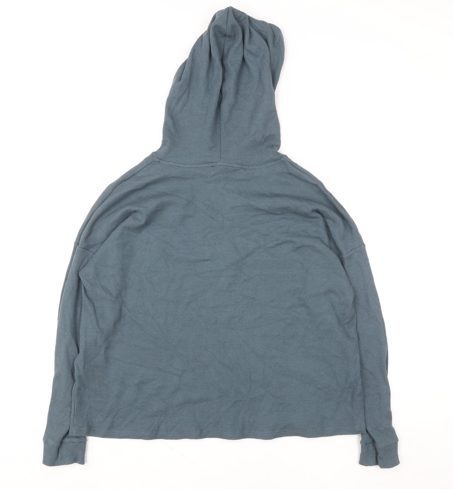 Eileen Fisher Women Blue Hooded Pullover Top M Organic Cotton Tencel Blend