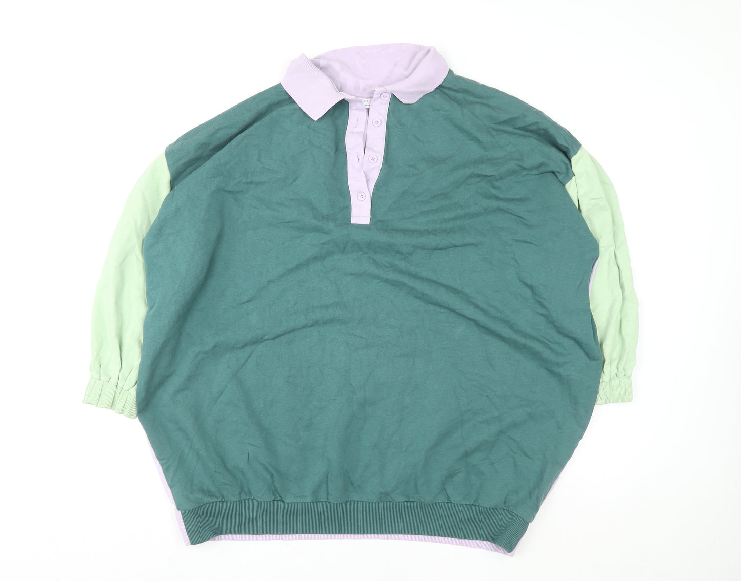 ASOS Design Women's Green Lilac Colourblock Henley Sweatshirt Size 8