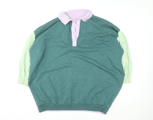 ASOS Design Women's Green Lilac Colourblock Henley Sweatshirt Size 8