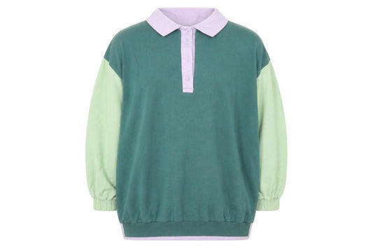 Front view of ASOS Design Women's Green Lilac Colourblock Henley Sweatshirt, size 8