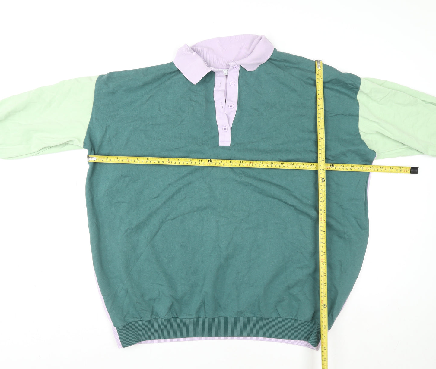 ASOS Design Women's Green Lilac Colourblock Henley Sweatshirt Size 8