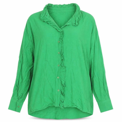 Zara Women’s Green Ruffle Button Long Sleeve Viscose Blouse XS