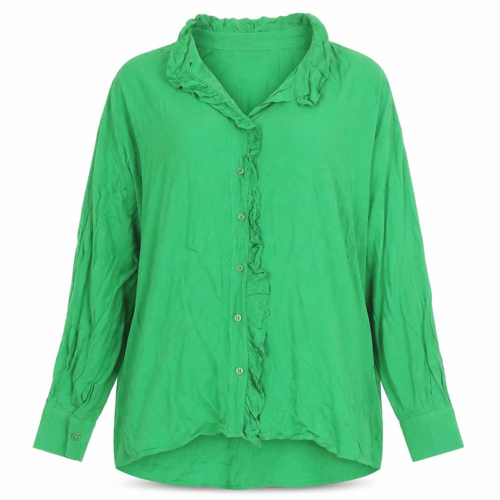 Zara Women’s Green Ruffle Button Long Sleeve Viscose Blouse XS
