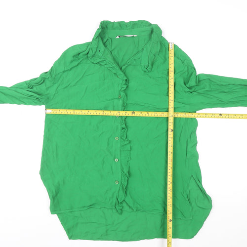 Zara Women’s Green Ruffle Button Long Sleeve Viscose Blouse XS