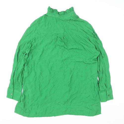 Zara Women’s Green Ruffle Button Long Sleeve Viscose Blouse XS