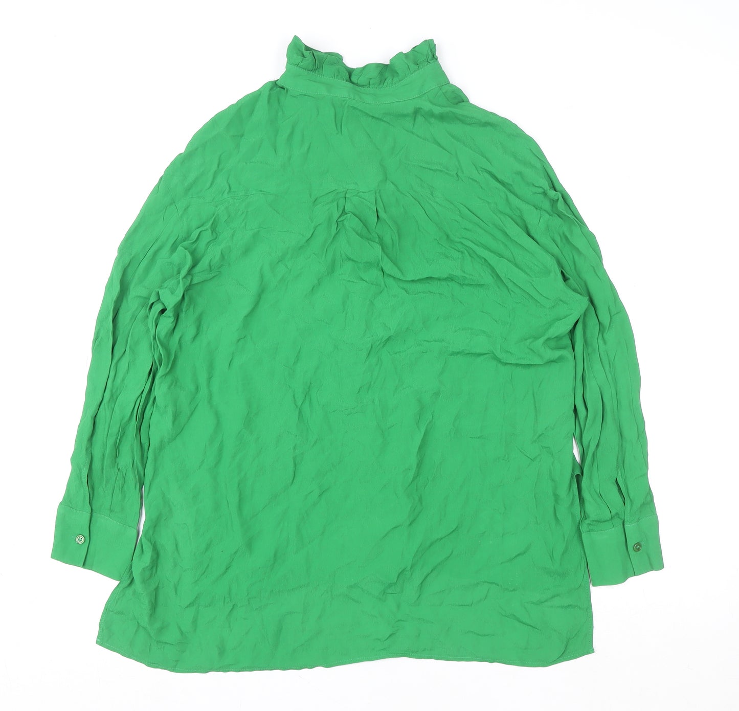 Zara Women’s Green Ruffle Button Long Sleeve Viscose Blouse XS