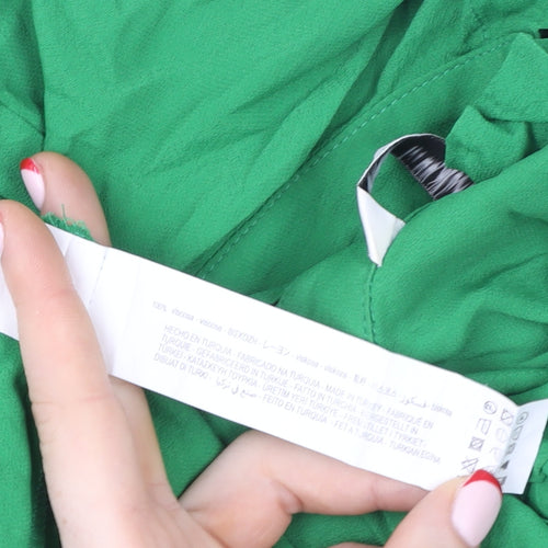 Zara Women’s Green Ruffle Button Long Sleeve Viscose Blouse XS