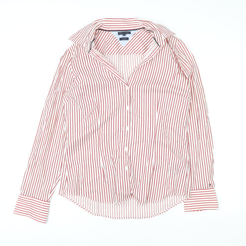 Tommy Hilfiger Women's Red Striped Cotton Stretch Button-Up Shirt Size 12