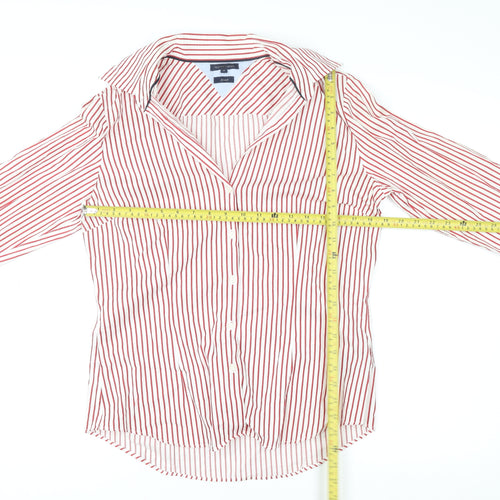 Tommy Hilfiger Women's Red Striped Cotton Stretch Button-Up Shirt Size 12