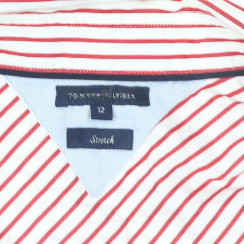 Tommy Hilfiger Women's Red Striped Cotton Stretch Button-Up Shirt Size 12