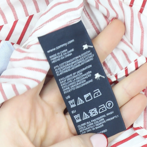 Tommy Hilfiger Women's Red Striped Cotton Stretch Button-Up Shirt Size 12