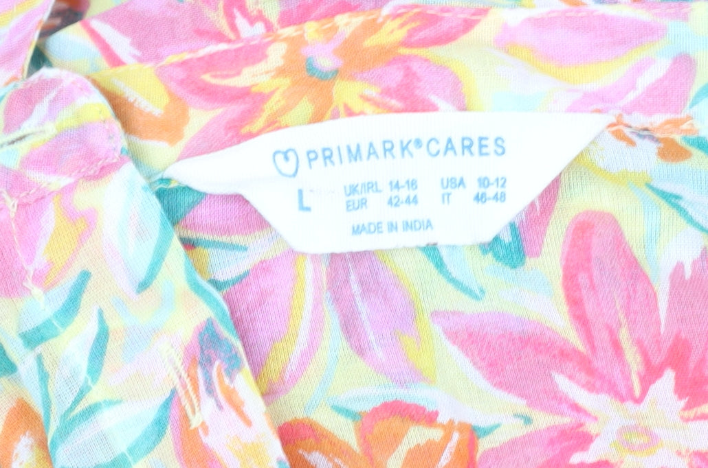 Primark Womens Multicoloured Floral Cotton Long Sleeve Tunic Shirt L