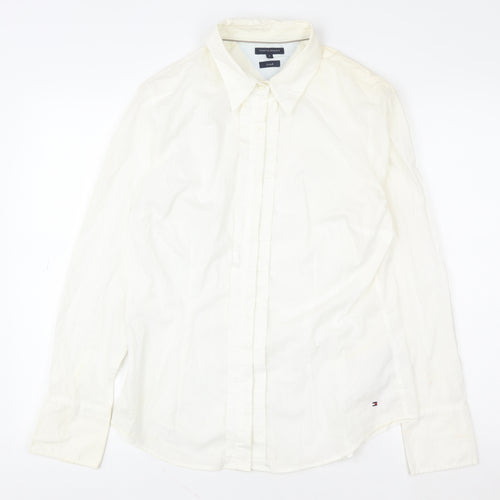 Tommy Hilfiger Women's White Cotton Stretch Button-Up Shirt Size 12