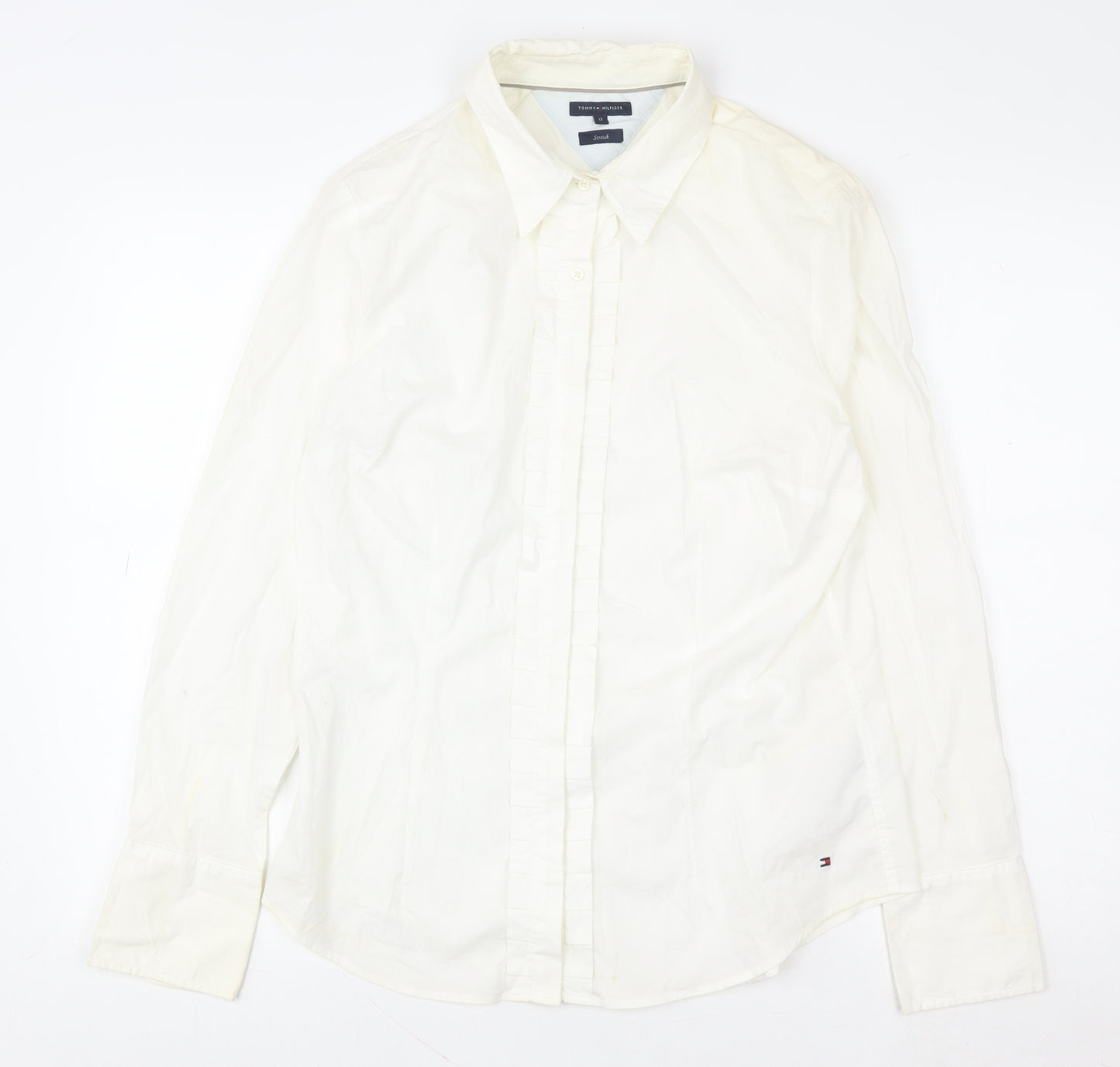 Tommy Hilfiger Women's White Cotton Stretch Button-Up Shirt Size 12