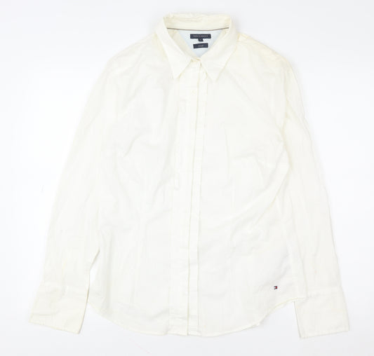 Tommy Hilfiger Women's White Cotton Stretch Button-Up Shirt Size 12