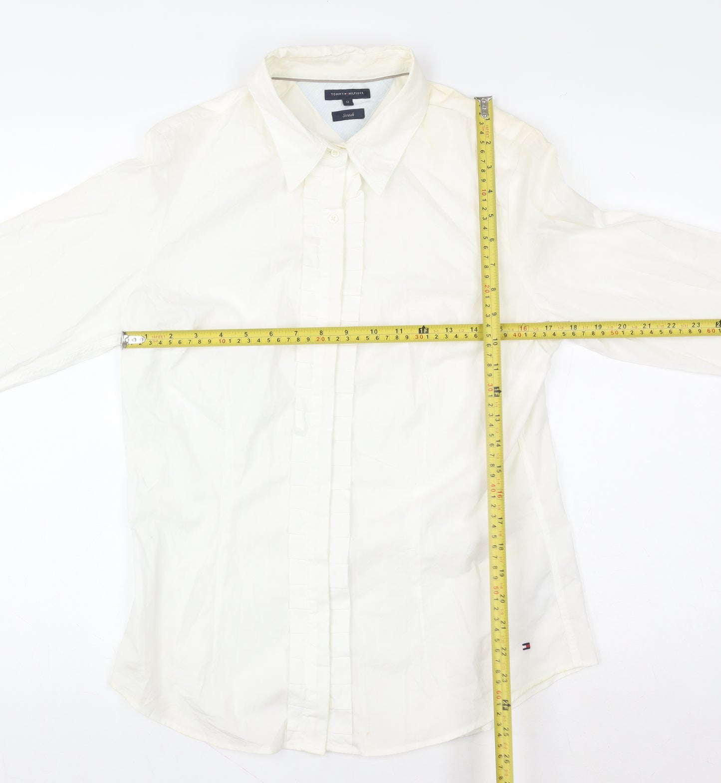 Tommy Hilfiger Women's White Cotton Stretch Button-Up Shirt Size 12